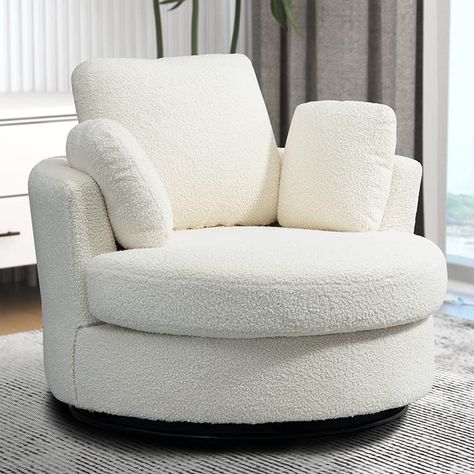 Cozy Chair Bedroom, Corner Chair Bedroom, Arm Chair Corner, White Bedroom Chair, Coastal Chairs, White Swivel Chairs, Round Sofa Chair, Round Swivel Chair, Cuddle Chair