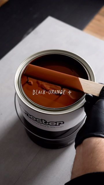 Dark Coloured Bathrooms, Orange Black Bathroom, Black Orange Paint, Orange And Black Office, Red And Black Interior Design, Black Painted Room, Moody Bathroom Paint Colors, Tonester Paints, Dark Orange Paint