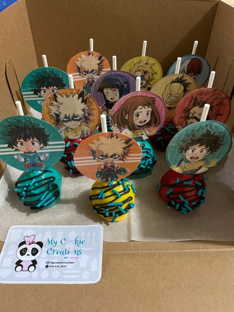 Deku Birthday Party, My Hero Academia Party Theme, Demon Slayer Cake Pops, Mha Birthday Cakes, Mha Birthday Party Ideas, My Hero Academia Cupcakes, My Hero Academia Party Decorations, Demon Slayer Cupcakes, My Hero Academia Birthday Party Ideas