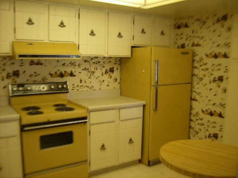 Kitschy 1970s Kitchen 80s Fridge, 1980 Kitchen, Robot Boyfriend, Seventies Decor, Gold Appliances, 70's Decor, Cleaning Stainless Steel Appliances, 70s Kitchen, 1970s Kitchen