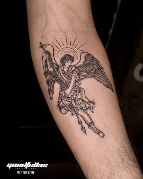 Archangel Michael Tattoo, Saint Tattoo, St Michael Tattoo, Latin Tattoo, Michael Tattoo, Biblical Tattoos, Archangel Tattoo, Engraving Tattoo, Michael Archangel