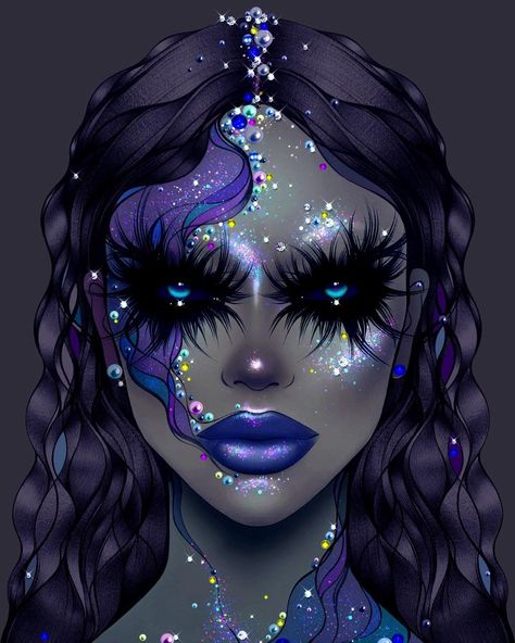 Halloween Face Charts Makeup Ideas, Halloween Facechart, Fantasy Make Up Ideas Creative, Purple Halloween Makeup, Constellation Makeup, Halloweenský Makeup, Makeup Charts, Anime Eye Makeup, Makeup Drawing