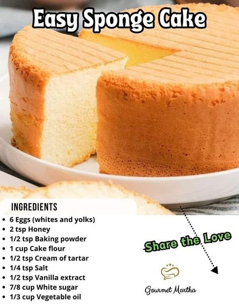 Korean Sponge Cake Recipe, Sponge Cake Recipe Best, Easy Sponge Cake, Honey Baking, Butter Cookie Recipe Easy, Baking Spices, Sponge Cake Recipe, Cake Light, Sponge Cakes