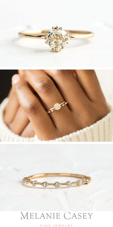 Wedding Ring With Solitaire Engagement, Small Gold Wedding Rings, Dainty Wedding Band With Engagement Ring, Gold And White Gold Wedding Ring Set, Wedding Band With Solitaire Engagement Ring, Minimalistic Rings Engagement, Petite Wedding Rings, Promise Ring And Engagement Ring Set, Wedding Ring Combinations