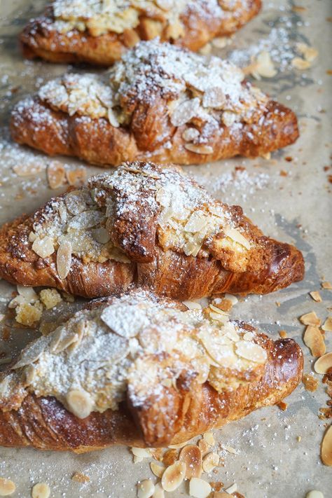 Easy Peasy Almond Croissants | Bake to the roots Cornetto Recipe, Almond Liquor, Almond Paste Recipes, Almond Croissants, Homemade Croissants, Croissant Breakfast, Almond Croissant, Almond Paste, Almond Cream