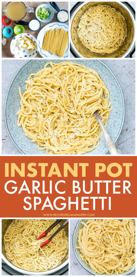 Instant Pot Cheesy Garlic Butter Spaghetti is the ultimate comfort food! So rich and creamy, it is made with just 8 everyday pantry essentials. This Instant Pot Spaghetti is a true dump and start recipe that is satisfying, delicious and SO easy to make. Just the thing when you need to get supper on the table fast! #instantpot #instantpotrecipes #instantpotspaghetti #pressurecooker #pressurecookerrecipes #pressurecookerpasta #instantpotpasta Cheesy Garlic Spaghetti, Instant Pot Butter Noodles, Spaghetti Recipes Instant Pot, Garlic Butter Spaghetti, Butter Spaghetti, Pressure Cooker Pasta, Empty Fridge, Garlic Spaghetti, Instant Pot Pasta Recipe