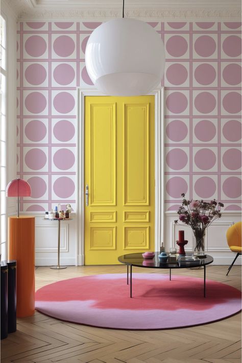 papier peint graphique Wellpapers Nº504 : Papier Peint - Mosaïque De Cercles Pastel Estilo Kitsch, Deco Pastel, Colourful Living Room, Yellow And Pink, Eclectic Interior, Interior Deco, Pink And Yellow, Interior Design Inspiration, House Inspiration