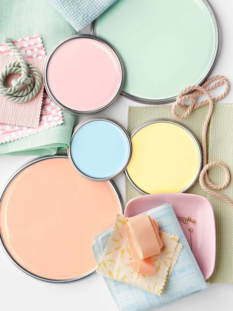 Achieve a color scheme you love with these expert paint tips. Pastel Cottagecore Color Palette, Floral Color Palette, Pastel Paint Colors, Top Paint Colors, Yellow Paint Colors, Paint Color Chart, Paint Tips, Aesthetic Yellow, Pastel Color Schemes