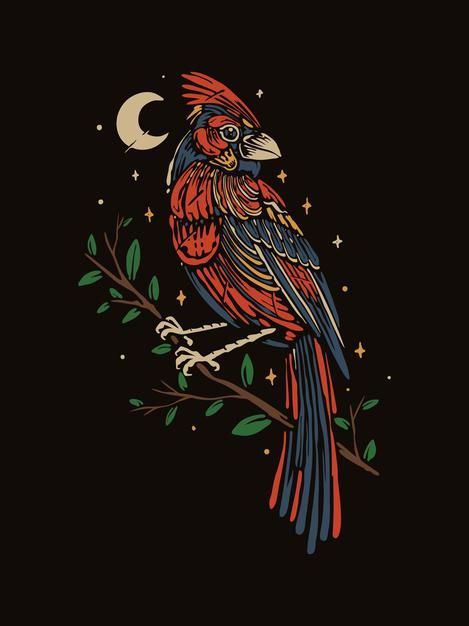 Red Cardinal Wallpaper, Cardinal Illustration Vintage, Cardinal Folk Art, Red Cardinal Art, Bird Design Illustration, American Traditional Cardinal Tattoo, Red Bird Drawing, Cardinal Wallpaper, Cardinal Artwork