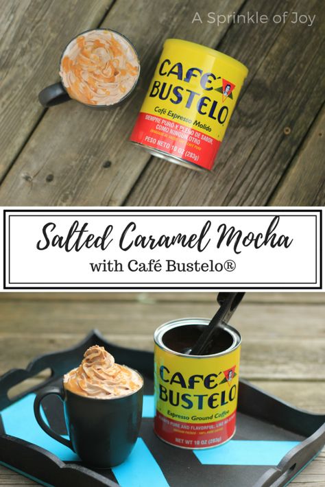 #ad Are you looking for a new coffee to try? Cafe Bustelo is a great choice! Plus, get the recipe for a homemade salted caramel mocha. Instant Cafe Bustelo Recipe, Bustelo Coffee Recipes, Cafe Bustelo Recipe, Caramel Mocha Coffee, Bustelo Coffee, Espresso Recipe, Instant Coffee Recipes, Homemade Salted Caramel, Cafe Bustelo