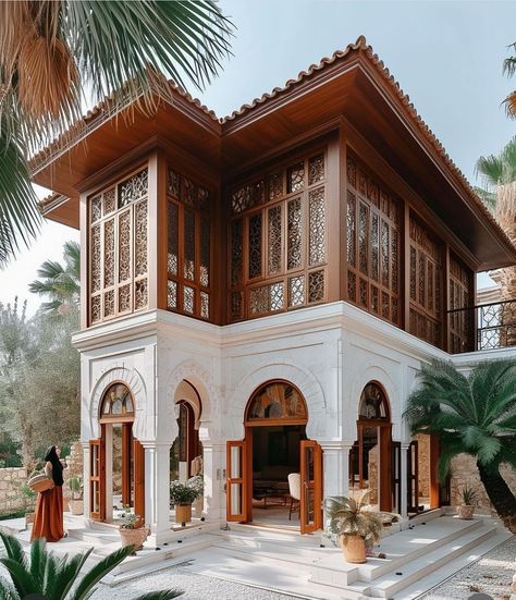 Modern Moroccan House, Moroccan House Exterior, Moroccan House, Arabic Architecture, Ottoman Architecture, Kerala Architecture, Architecture Styles, Concept Models Architecture, Architecture Design Drawing