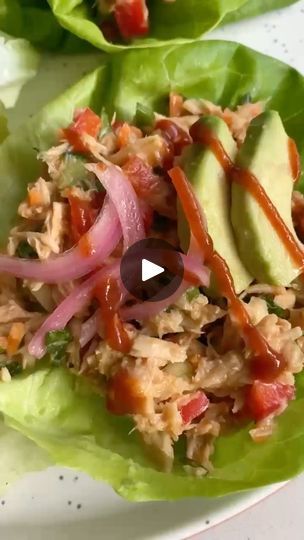 1.7K views · 15 reactions | Thai Inspired (canned) Tuna Lettuce Wraps | Thai Inspired (canned) Tuna Lettuce Wraps | By Grilled Cheese Social | These Thai canned tuna lettuce
wraps will literally get you out of any lunch slump because
they are just so good and so easy to make. Start with soy
sauce, sweet chili sauce, sesame oil, peanut butter, rice
wine vinegar, a little bit of garlic, and some lime juice.
Stir it all up until it's combined and then set it aside.
In another bowl, you're going to add your canned tuna,
chopped red pepper, cucumber, and carrot with a little bit of
scallion and cilantro. Pour that sauce all over it and just
mix until it's combined. And y'all it smells so good. I mean
you could eat it just like this but I like putting them into a
little bit of lettuce wraps. And Salad Dressing Recipes Vinaigrette, Tuna Lettuce Wraps, Canned Tuna, Butter Rice, Dressing Recipes, Rice Wine Vinegar, Rice Wine, Wine Vinegar, Sweet Chili Sauce