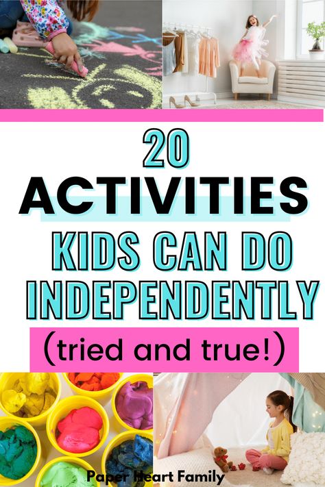 20 Independent Activities For Kids Who Can't Play Alone Summer Independent Activities For Kids, Independent Play For Preschoolers, No Prep Activities For Kids, Activities For 5 Year Boy, Preschool Independent Activities, Things To Do With Toddlers At Home, Indoor Activities For Kids At Home, Fun Activities To Do With Kids, Independent Play Activities