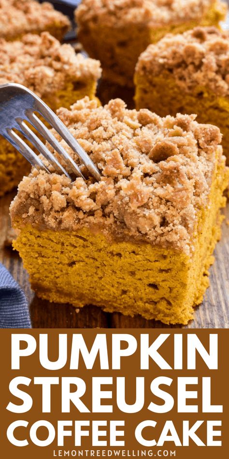 Pumpkin Coffee Cake with cinnamon streusel topping is the ultimate taste of fall! This recipe is packed with delicious pumpkin flavor and topped with a crunchy, buttery streusel topping. Perfect for holiday brunches or a special fall treat, if you love all things pumpkin, this Pumpkin Coffee Cake is sure to become a new favorite! Best Pumpkin Coffee Cake, Easy Pumpkin Coffee Cake, Pumpkin Streusel Coffee Cake, Pumpkin Streusel, Cake Fall, Pumpkin Coffee Cake, Streusel Coffee Cake, Pumpkin Coffee Cakes, Pumpkin Cake Recipes