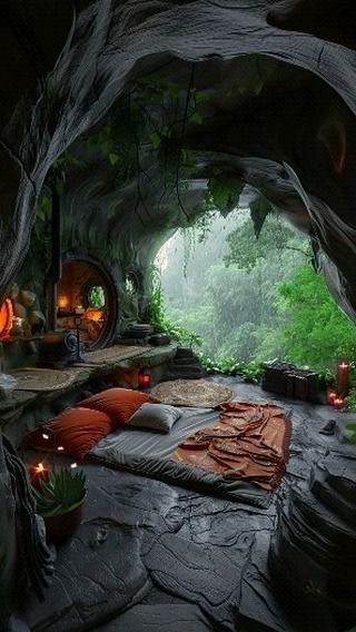 Cozy Cabin Bedrooms, Mountain Cave, Relaxing Rain Sounds, Fantasy Bedroom, Bedroom Interiors, Bedroom Renovation, Bedroom Decor Design, Rain Garden, Amazing Nature Photos