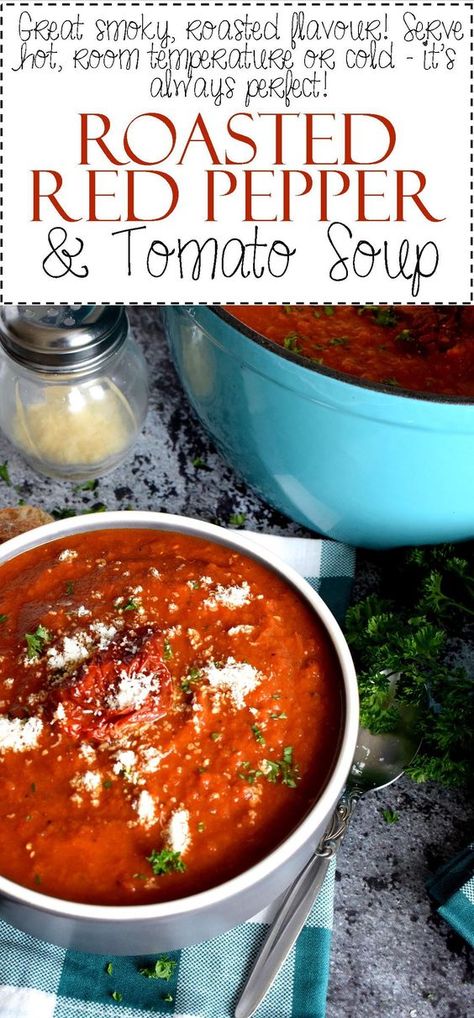 Zucchini Tomato Italian Sausage Soup, Tomato Italian Sausage Soup, Tomato Red Pepper Soup, Roasted Pepper Soup, Red Pepper And Tomato Soup, Pepper And Tomato Soup, Halloween Mad, Soup Maker Recipes, Soup Tomato