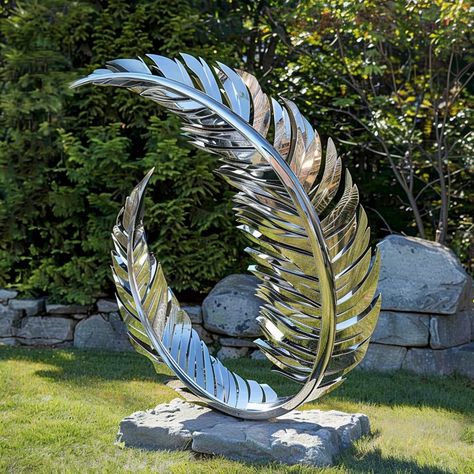 Stainless Steel Feather Art Sculpture Lawn Decoration - Garden Metal Sculpture - 3 Feather Sculpture, Metal Sculptures Garden, Yard Sculptures, Lawn Art, Metal Yard Art, Decoration Garden, Feather Art, Steel Sculpture, Decorative Sculpture