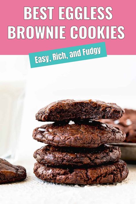 These Eggless Brownie Cookies are incredibly rich, chocolatey, and fudgy. If you’re a fan of chocolate, you’ll be in heaven with each bite. The combination of a slightly crisp exterior with a soft, fudgy center is unbeatable. You won’t miss the eggs at all because the texture is perfect. With simple ingredients you likely already have in your pantry, these cookies are a breeze to make. Eggless Brownie Cookies Recipe, Easy Dessert No Eggs, Brownie Recipes No Eggs, Eggless Brownie Cookies, Baking With No Eggs, Eggless Cookies Recipes Videos, Cookies Recipes Eggless, Eggless Cookies Recipes, Eggless Chocolate Cookies