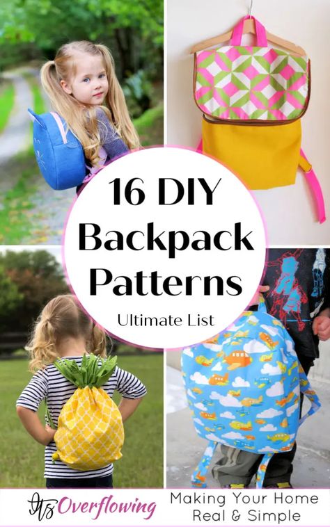 Free Backpack Sewing Pattern, Easy Diy Backpack, Kids Backpack Diy, Homemade Backpack, Small Backpack Pattern, Kids Backpack Pattern, Backpack Patterns, Make A Backpack, Backpack Sewing Pattern