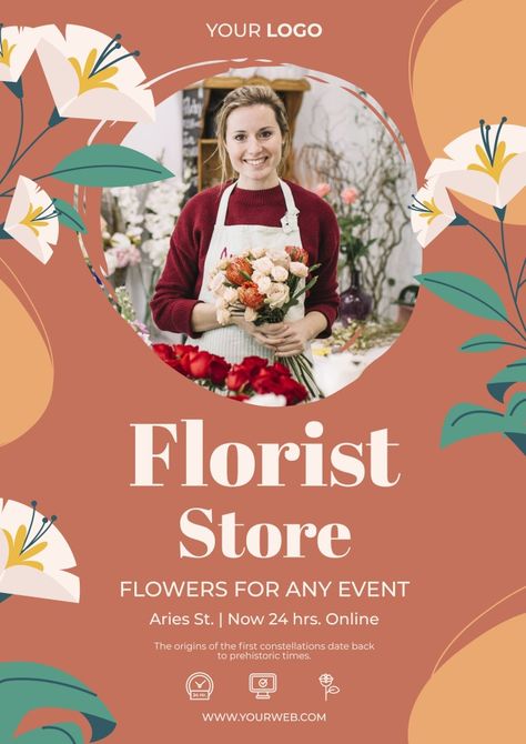 Floral Hand-drawn Florist Store Poster Flower Shop Poster, Store Poster, Hiring Poster, Tradeshow Banner, Florist Logo, Shop Poster, Flyer Ideas, Newspaper Design, Florist Shop