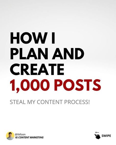 Lik Foon • Instagram growth & marketing on Instagram: "Steal my content creation process so that you can start creating content consistently!

You should have one day or two throughout the week that is dedicated to content creation.

Because content creation itself is just like another 'full-time job' for you.

Don't create when you have the time, make time for it.

#contentcreation #socialmediamarketer #socialmediamarketing #instagrammarketing" Content Creation Instagram, Marketing On Instagram, Growth Marketing, Creating Content, Instagram Growth, Instagram Marketing, Make Time, Content Creation, Full Time