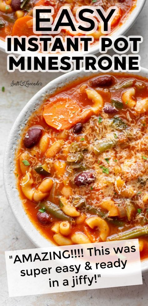 Quick and comforting, this easy Instant Pot minestrone soup is a classic dish made fast in your pressure cooker! It's super flavorful with so many veggies and pasta. Instant Pot Minestrone Soup Recipe, Vegan Minestrone Soup Instant Pot, Instant Pot Minestrone Soup With Beef, Ministroni Soup Recipe Instant Pot, Instapot Minestrone Soup Recipes, Insta Pot Minestrone Soup, Instapot Minestrone Soup Recipe, Instapot Minestrone Soup, Vegetable Soup In Instant Pot