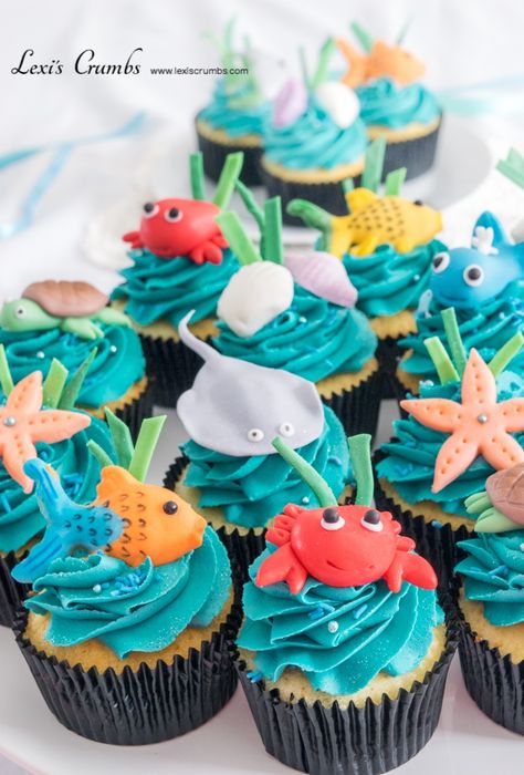 Oneder The Sea 1st Birthday Cupcakes, Undersea Cupcakes, Under The Sea Theme Cupcakes, Underwater Theme Cupcakes, Under The Sea Cupcake Cake, Under The Sea 1st Birthday Party, Sea Animal Cupcakes, Sea Life Birthday Cake, Under The Sea Birthday Cupcakes