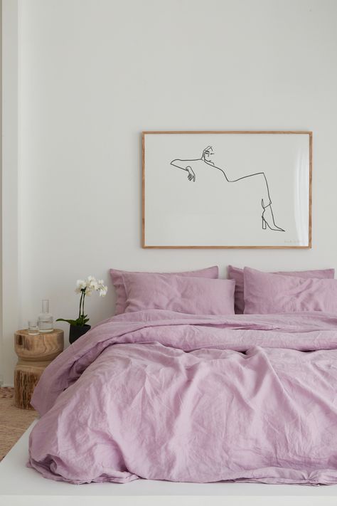 Dreamy hues of purple, Lilac French linen bedding. Aesthetic interiors. Pastel purple. 100% sustainable bedding. Dekorasi Kamar Tidur, Pastel Decor, Lounge Decor, Interior Modern, White Room, Room Decorations, Bedroom Designs, Cheap Decor, Aesthetic Bedroom