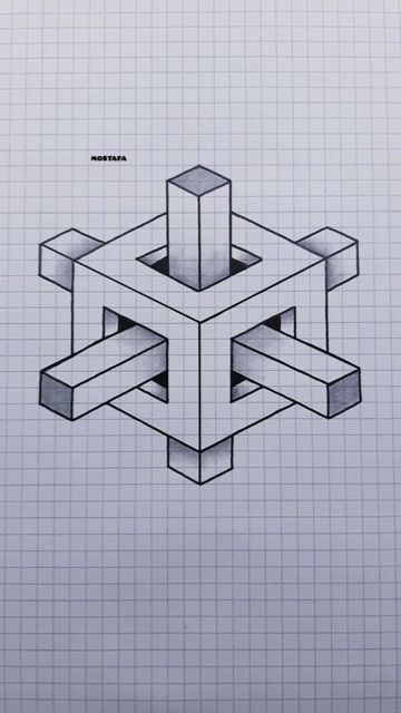 Square Drawings Doodles, Dot Drawings, Graph Drawing, Optical Illusions Drawings, How To Draw 3d, Geometric Shapes Drawing, Square Drawing, Draw 3d, 3d Geometric Shapes