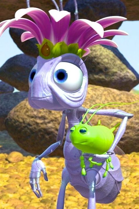 *QUEEN ANT & PET ALPHIE ~ A Bug's Life, 1998 A Bugs Life Characters, Pixar Movies Characters, Movie Character Ideas, Dave Foley, Pixar Quotes, History Of Animation, A Bugs Life, Pixar Animation Studios, Bugs Life