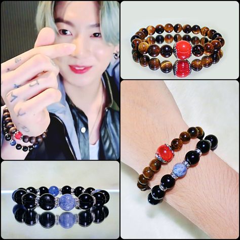 Bts Bracelet Diy, Bts Bracelet, Fan Bracelet, Sodalite Bracelet, Pika Pika, Pop Jewelry, Diy Bracelet Designs, Natural Stone Beads, Red Bracelets