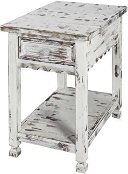 Rustic Cottage Chairside End Table with 1 Drawer and 1 Shelf, White Antique Distressed End Tables, Antique End Tables, Rustic Side Table, End Tables With Drawers, Wood End Table, Country Cottage Decor, Repurposed Items, Rustic Cottage, Chair Side Table