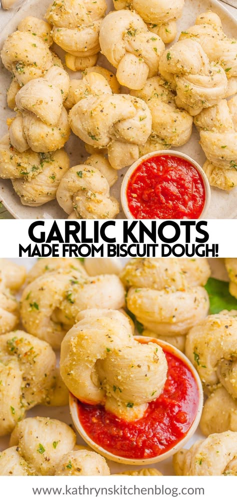 Quick Garlic Knots are made with canned biscuit dough and smothered in a garlic parmesan butter. They take minutes to make and less than 20 minutes to bake! Serve them as a side with any meal, Thanksgiving side dish, or with your Christmas dinner! Quick Garlic Knots, Garlic Parmesan Butter, Easy Garlic Knots, Garlic Twist, Parmesan Butter, Canned Biscuit, Garlic Knots Recipe, Garlic Rolls, Thanksgiving Side Dish