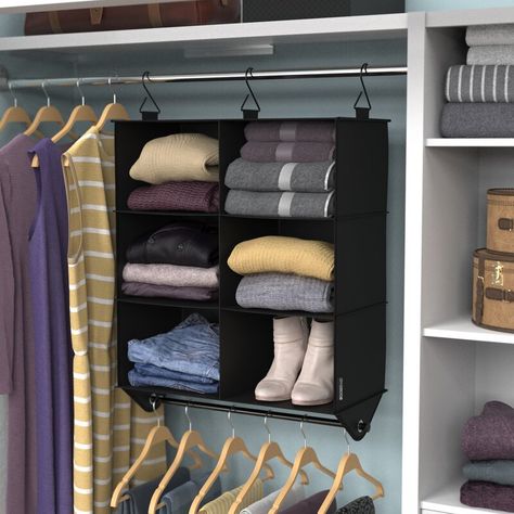 ClosetMaid Capsule Fabric Hanging Organizer & Reviews - Wayfair Canada Wardrobe Storage Boxes, Messy Closet, Organized Bed, Dorm Storage, Hanging Closet Organizer, Hanging Closet, Hanging Fabric, Closet Accessories, Closet Rod