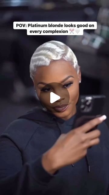 VoiceOfHair ®️ on Instagram: "Creating platinum blonde bombshells😍⁣ ⁣ @SteptheBarber has been showing out with these cut and color transformations🔥 It takes a certain level of skill to acheive the perfect blonde on every skin tone and he gets it right every time👏🏾 All of them look so gorgeous ❤️⁣ ⁣ Could you see yourself rocking this look?✨ #voiceofhair ⁣ ⁣ #atlbarber #atlantabarber #platinumhair #pixiecut #undercutdesign #shorthaircut #platinumblonde #transformationtueaday #bigchop" Blonde Short Haircuts For Women, Blonde To Black Hair Transformation, Platinum Blonde Pixie Black Women, Short Blonde Hair Pixie, Platinum Blonde Hair Black Women, Platnum Blonde, Shades Of Blonde Hair Color, Blonde Pixie Haircut Black Women, White Blonde Bob