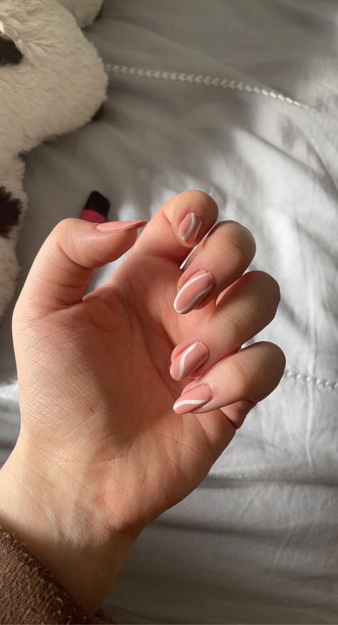 nude with white swiggly lines idk Swiggly Nails, Nails, White, Beauty