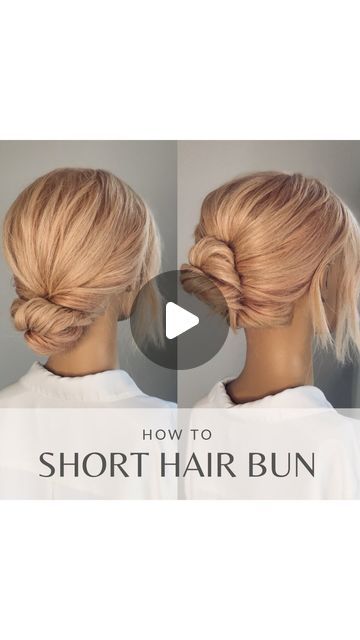 Melbourne Bridal Hairstylist/Educator on Instagram: "♡ short hair buns ♡   I love creating on shorter hair lengths! Here are two ideas of how to style a short hair bun.   First we have the soft low bun. Twists are our friend when creating updos on shorter lengths as they hold the shorter layers in.  Padding is also a great help as it can make the appearance of more hair by filling out the hair we do have to work with.. Here we have our soft low bun   This next is a sleeker mid bun created simply by inverting a pony at the base, separating remaining hair into two before twisting and securing one piece then the other.  With this look I like to leave those short ends out for a modern feel.   Which is your fave, style 1 or 2? Let me know in the poll below.  If you’re interested in learning mor Up Do On Short Hair, Short Hairstyles Bridal, Wedding Hair For Guests Short Hair, Loose Curl Low Bun, Messy Bun Short Hair Wedding, Low Bun Mid Length Hair Tutorial, Hair Bun For Layered Hair, Simple Low Bun Medium Hair, Formal Bun Hairstyles Short Hair