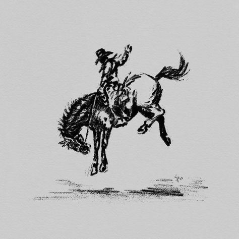 Cowboy In La Tattoo, Black Cowboy Tattoo, Small Bucking Horse Tattoo, Bucking Cowboy Tattoo, Bronc Rider Drawing, Lone Cowboy Tattoo, Bronc Riding Tattoos, Bucking Bronc Tattoo, Saddle Bronc Tattoo