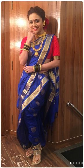 amruta khanvilkar Amruta Khanvilkar Nauvari Saree, Amruta Khanvilkar Saree, Amruta Khanvilkar, Marathi Culture, Maharashtrian Saree, Kashta Saree, Wife Clothes, Marathi Bride, Saree Hairstyles