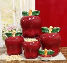 Red Kitchen Canisters, Apple Kitchen Decor, Apple Wreath, Sugar Canister, Beautiful Museum, Herbs Spices, Sunflower Gifts, Kitchen Decor Themes, Popular Kitchens