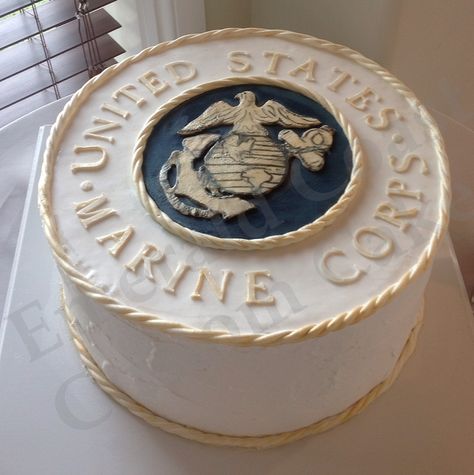 Marine Corps. Groom's Cake by Heather Lester Pelham of Emerald Coast Custom Cakes, Destin, FL emeraldcoastcustomcakes.com Marine Corps Cake, Usmc Graduation, Military Wedding Cakes, Marine Cake, Marine Corps Wedding, Navy Cakes, Marine Corps Birthday, Marine Corps Ball, Marine Wedding