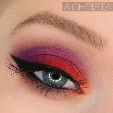 Burning Heart palette Purple Eye Makeup Tutorial, Red Eyeshadow Look, Cosmetic Inspiration, Red Eye Makeup, Burning Heart, Purple Eye Makeup, Red Eyeshadow, Purple Eyeshadow, Colorful Eye Makeup