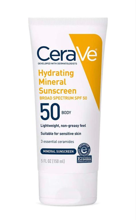 100% Mineral-based sunscreen, also known as a physical sunscreen, reflects UVA/UVB rays to help protect the skin. Developed with dermatologists by CeraVe Skincare. Travel Size Sunscreen, Cerave Skincare, Sunscreen For Sensitive Skin, Tanning Sunscreen, Physical Sunscreen, Body Sunscreen, Sunscreen Spf 50, Zinc Oxide, Sunscreen Lotion