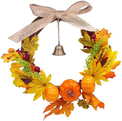 FUTUREPLUSX Wreath Autumn Harvest Maple Leaf, Artificial Pumpkin Maple Leaves Berries Fall Christmas Thanksgiving Harvest Wreath with Bell #afflink Fall Door Garland, Flower Arrangements Artificial, Flowers For Decoration, Large Bouquet, Holiday Decor Halloween, Artificial Pumpkins, Harvest Wreath, Harvest Thanksgiving, Small Bouquet