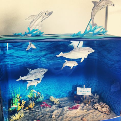 Para crear escenas de los dias de la creacion. Underwater Diorama, Sea Diorama, Ecosystems Diorama, Dolphin Habitat, Dolphin Craft, Ocean Diorama, Biomes Project, Diorama Kids, Diarama Ideas