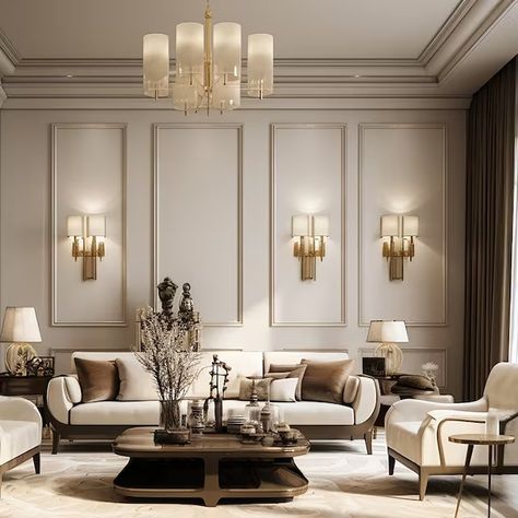 Luxury Living Room Inspiration, White Wall Paneling, Classy Living Room, Neoclassical Interior, Luxury Living Room Design, Classic Living Room, Wall Molding, Traditional Living Room, Formal Living Rooms