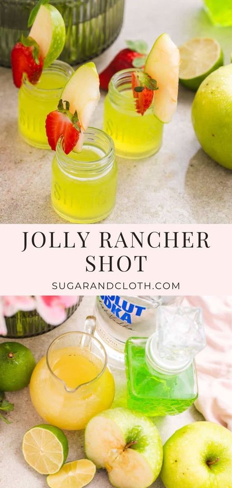 If you love the classic Jolly Rancher candy, the Jolly Rancher Shot is going to be your newest obsession! It’s fun, sweet, colorful and so good! Jolly Rancher Drink, Jolly Rancher Shot, Jolly Rancher Candy, Apple Schnapps, Ice Cream Cocktails, Jolly Ranchers Candy, Apple Vodka, Lollipop Recipe, Apple Cocktail