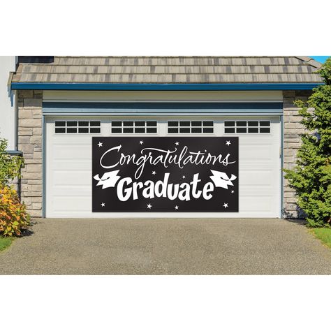 Black Graduation Garage Decoration, 5ft x 10ft - Walmart.com - Walmart.com Outdoor Graduation Party Decorations, Graduation Photo Banner, Outdoor Graduation Parties, Outdoor Graduation, Graduation Party Banners, Senior Graduation Party, Graduation Party High, Black Graduation, Graduation Party Centerpieces