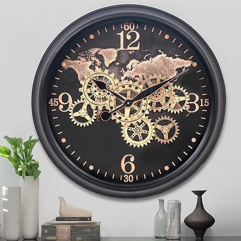 Gear Wall, Modern Farmhouse Living Room Decor, World Map Wall Decor, Gear Wall Clock, Large Wall Clock Modern, Unique Wall Art Decor, Modern Farmhouse Living, Map Wall Decor, Wall Clock Design