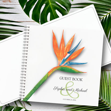 Bird of Paradise White Wedding Guest Books Birds Of Paradise Wedding, Bird Of Paradise Wedding, White Wedding Guest, Favor Boxes Wedding, Bird Of Paradise Flower, Paradise Wedding, Paradise Flowers, Birds Of Paradise Flower, Blue Themed Wedding